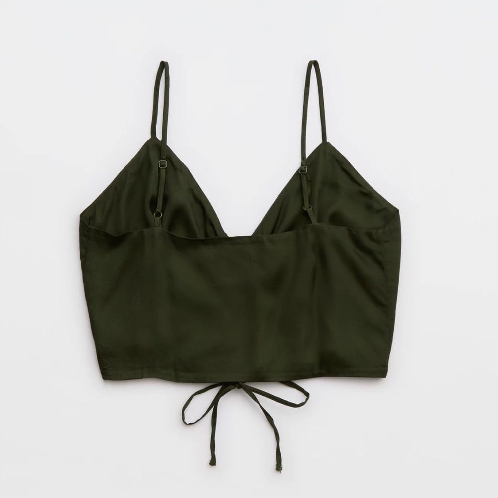 Aerie Satin Cinched Cropped Tank Top Olive - Picture 2 of 9